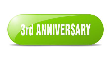 3rd anniversary button. sticker. banner. rounded glass sign