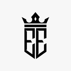 E E black color initial with crown logo template