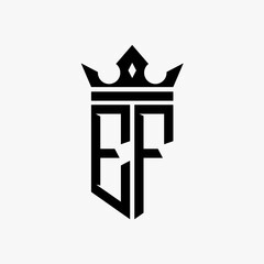 E F black color initial with crown logo template