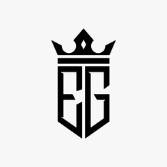E G black color initial with crown logo template
