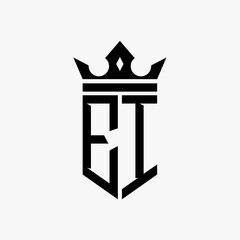 E I black color initial with crown logo template