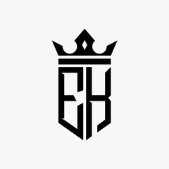 E K black color initial with crown logo template