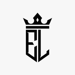 E L black color initial with crown logo template