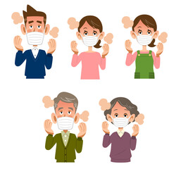 マスクをつけた男性と女性の発熱
