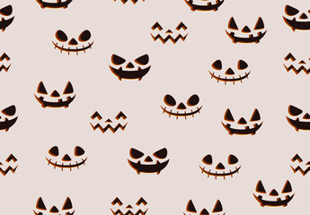Seamless Pattern with scary pumpkin smile. Halloween background. vector illustration