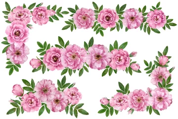 Badezimmer Foto Rückwand  Cute romantic vintage floral compositions of wild rose flowers. Watercolor hand drawn illustration. © Yuliya