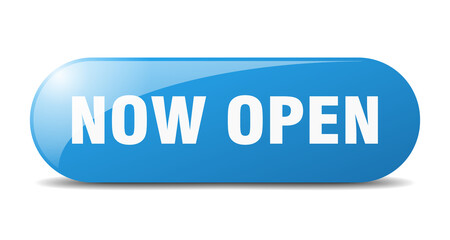 now open button. sticker. banner. rounded glass sign