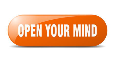 open your mind button. sticker. banner. rounded glass sign