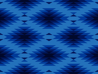 Tribal and ethnic pattern in blue geometric triangle, seamless vector abstract background for fashion - 377026779