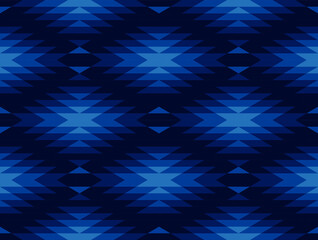 Tribal and ethnic pattern in blue geometric triangle, seamless vector abstract background for fashion - 377026796