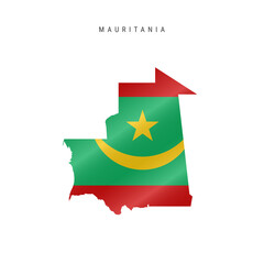 Detailed waving flag map of Mauritania. Vector map with masked flag.