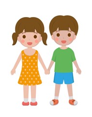 Vector illustration of 2 little kids boy girl holding hands and smiling