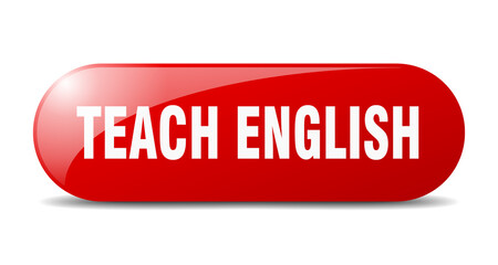 teach english button. sticker. banner. rounded glass sign