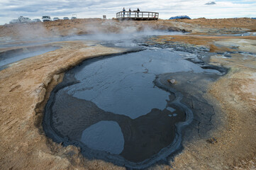 NAMASKARD / ICELAND - MAY 21 2017: Mud pool in Hverir, Námaskarð, Iceland.