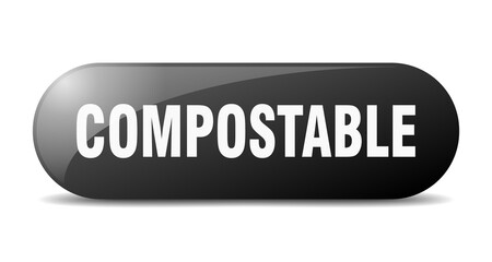 compostable button. sticker. banner. rounded glass sign