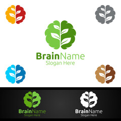 Fototapeta na wymiar Eco Brain Logo with Think Idea Concept Design