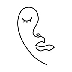 Abstract minimalistic continuous line drawing. Portrait of woman’s face.v ector Hand drawn illustration .