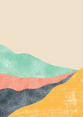 Abstract mountain landscape, japanese style. Minimalist design. Abstract water color for wall decoration, postcard or brochure design.vector illustration.