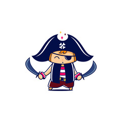 Cartoon Little Pirate hold two swords