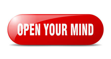open your mind button. sticker. banner. rounded glass sign