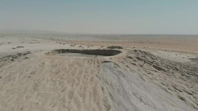 Aerial Over Mud Volcano In Hingol National Park, Pakistan. Follow Shot Back