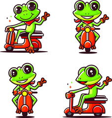 Cartoon fun green frog ride a scooter set