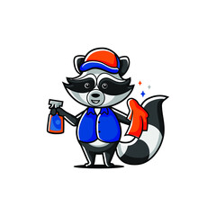 Cartoon racoon mascot glass cleaning service