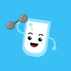 Illustration vector graphic cartoon character of cute milk hold a dumbbell