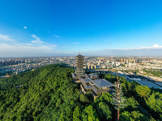 hangzhou city skyline with pagoda