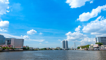 Landscape of Chao Phraya River with blue sky and cloud