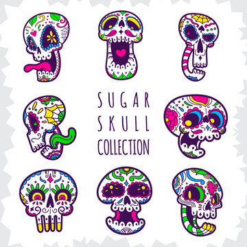 cute doodle sugar skull collection