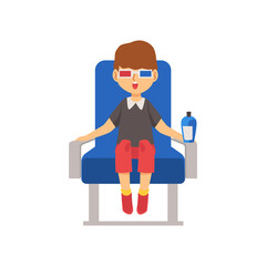 Little kid or child watching movie on a chair flat vector illustration isolated.