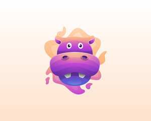 Colorful hippo with splash liquid logo