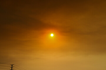 Sunset During a Wildfire Covered by Smoke and Smog in California