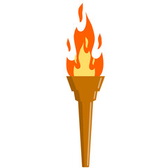 Torch with fire. Olympic flame. Greek Symbol of sports competitions. Flat cartoon illustration. The concept of light and knowledge