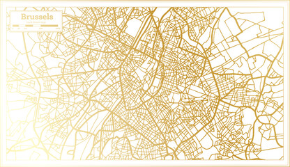 Brussels Belgium City Map in Retro Style in Golden Color. Outline Map.