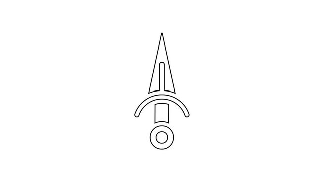 Black line Dagger icon isolated on white background. Knife icon. Sword with sharp blade. 4K Video motion graphic animation.