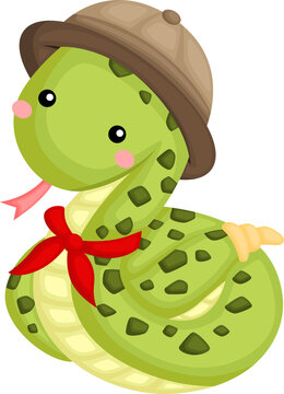 A Vector Of Cute Snake In A Safari Ranger Costume