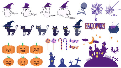 ハロウィンのお化けやカボチャのイラストセット