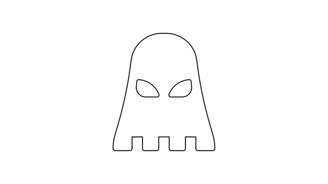 Black line Executioner mask icon isolated on white background. Hangman, torturer, executor, tormentor, butcher, headsman icon. 4K Video motion graphic animation.
