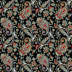 traditional Indian paisley pattern on black  background