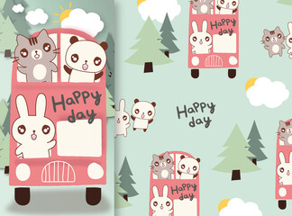 Happy day vector set with pattern
