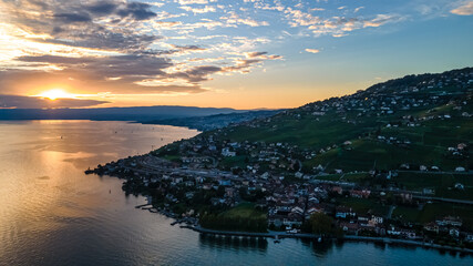 Sunset time in Lavaux, Switzerland.