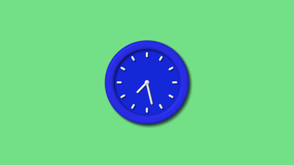 New blue color 3d wall clock on green light background,3d wall clock