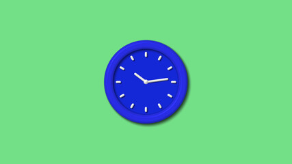 New blue color 3d wall clock on green light background,3d wall clock