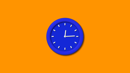 Blue color 12 hours 3d wall clock on brown background,counting down clock