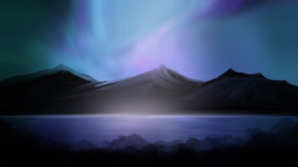Fototapeta premium Mountains with aurora borealis background