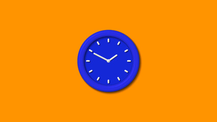 Blue color 12 hours 3d wall clock on brown background,counting down clock