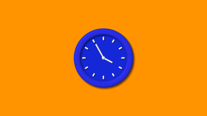 New blue color 3d wall clock on brown background,12 hours 3d wall clock