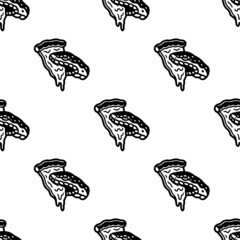 SNAKE HEAD AND PIZZA SLICE SEAMLESS PATTERN BLACK WHITE BACKGROUND